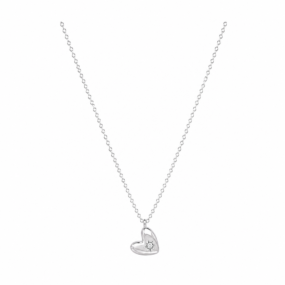 White Leaf Cubic Zirconia Heart Necklace in Silver