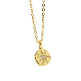 White Leaf Cubic Zirconia Star Imprint Necklace in Gold