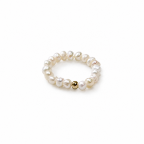 White Leaf Freshwater Pearl Stretch Ring